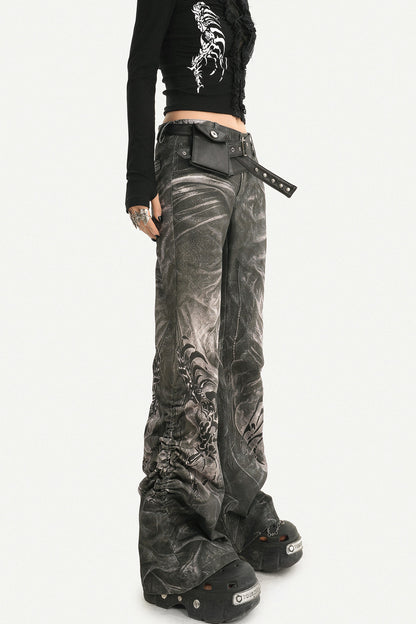 Punk Washed Dragon Print Jeans