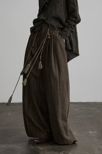 Multi-Belt Straight-Leg A-Line Wide Pants