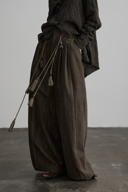 Multi-Belt Straight-Leg A-Line Wide Pants