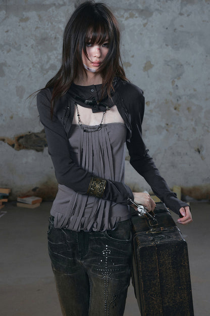 Real Two-Piece Tassel Studded Top Set