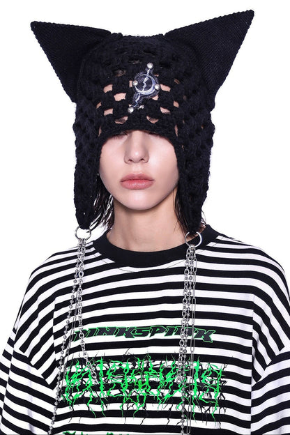 Cat Ear Wool Hat With Chain