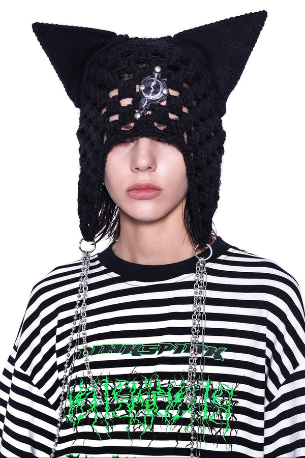 Cat Ear Wool Hat With Chain