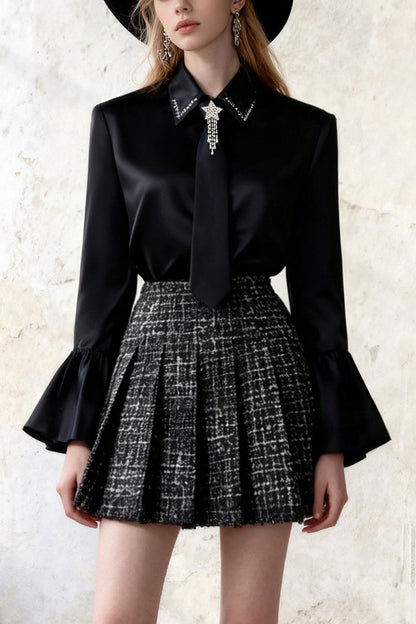 Ruffled Shirt Pleated Skirt Set-Up