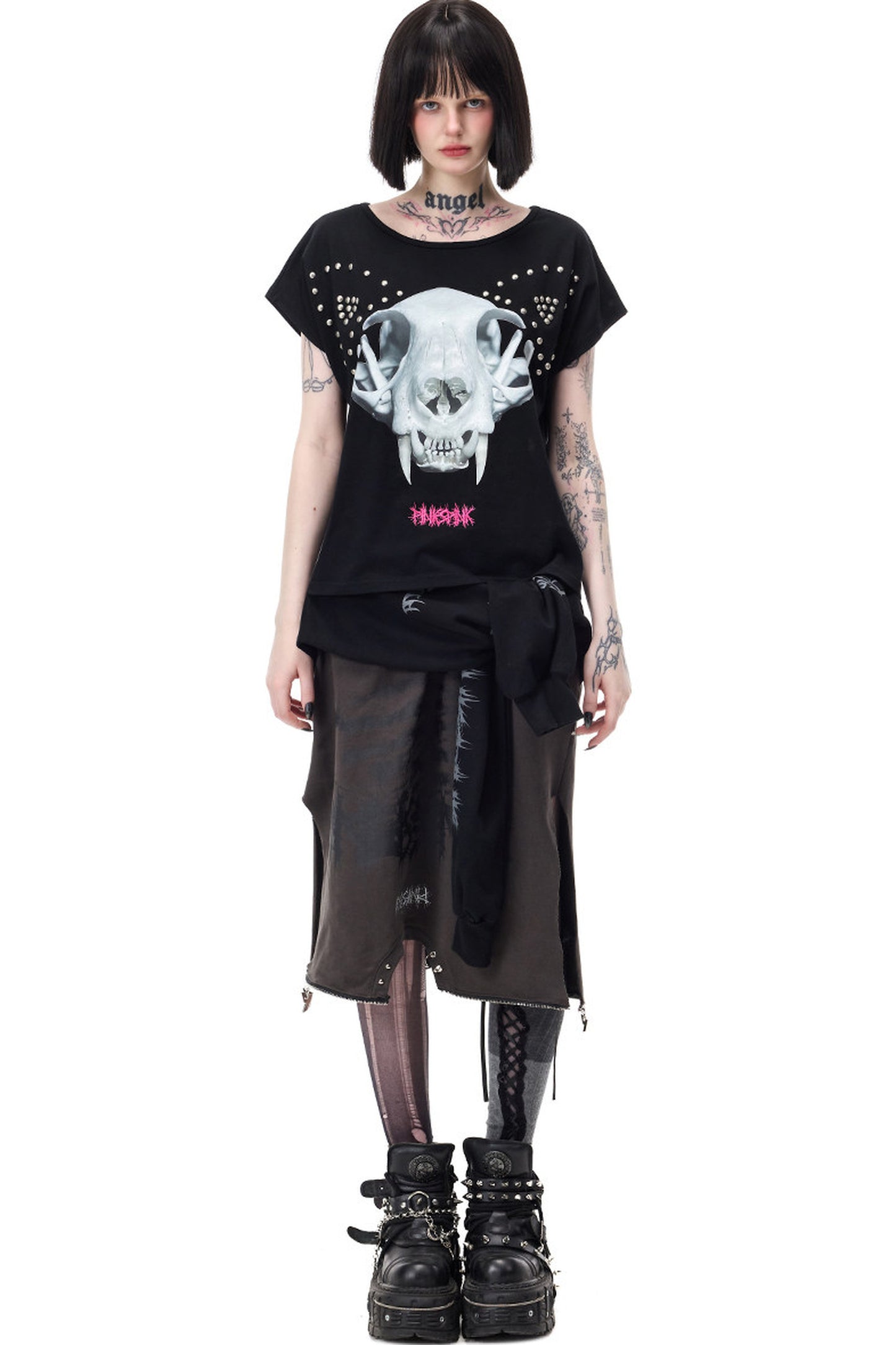 Reversible Cat Skeleton Rivet Blouse