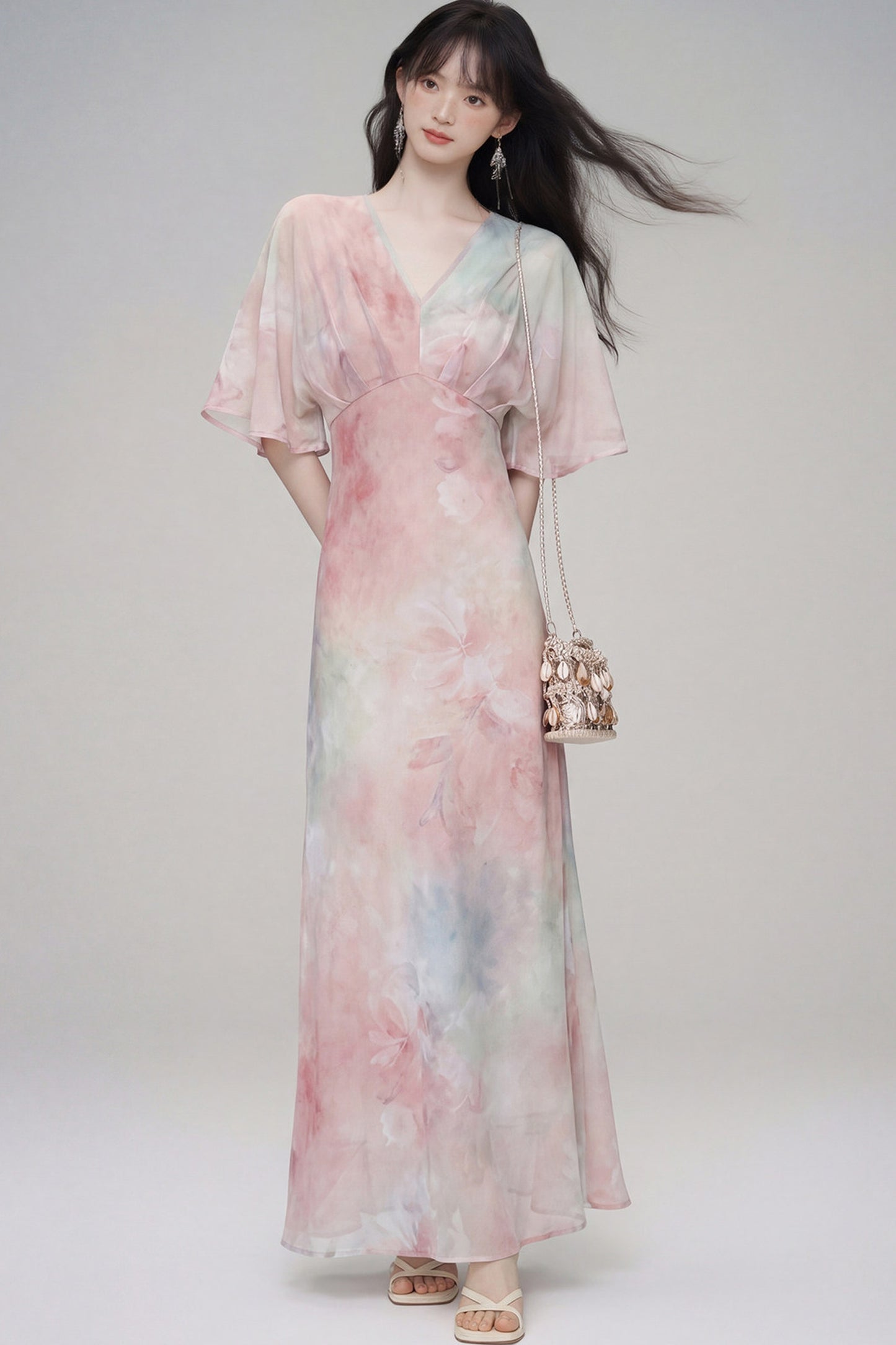 Pink Lotus Gradient Floral Dress