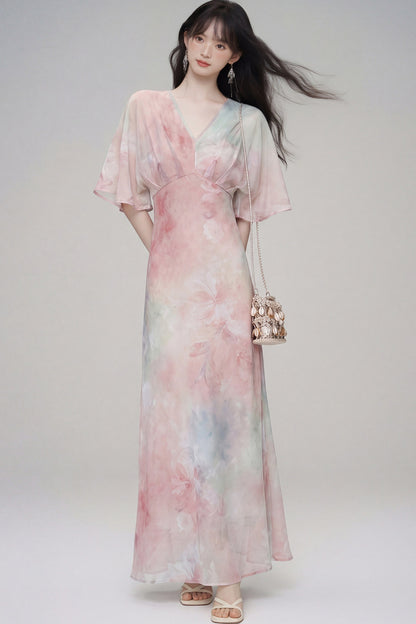 Pink Lotus Gradient Floral Dress