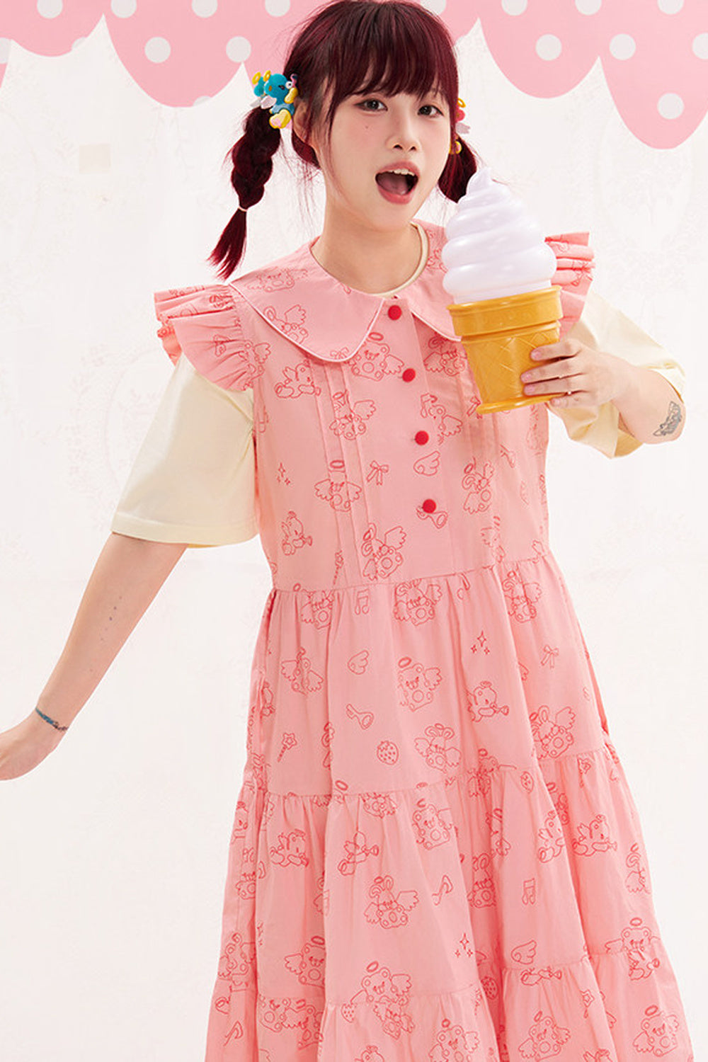 Flutter Sleeve Pink Dress