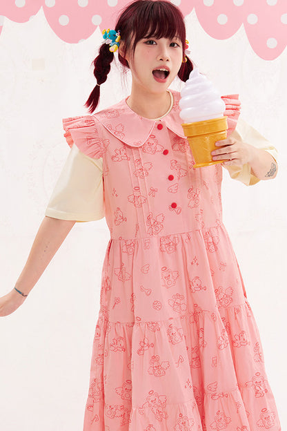 Flutter Sleeve Pink Dress