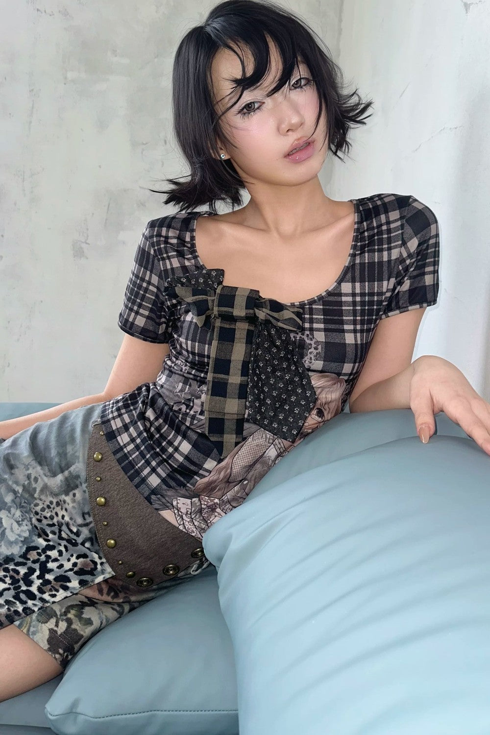 Vintage Leopard Floral Stud Short Skirt