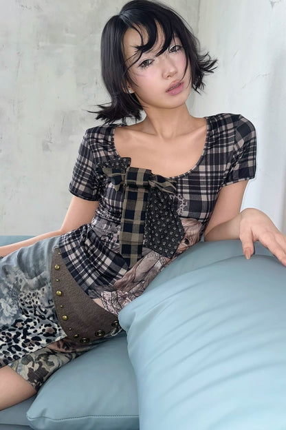 Vintage Leopard Floral Stud Short Skirt