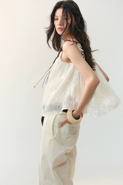 Beaded Braided Pleated Camisole Top