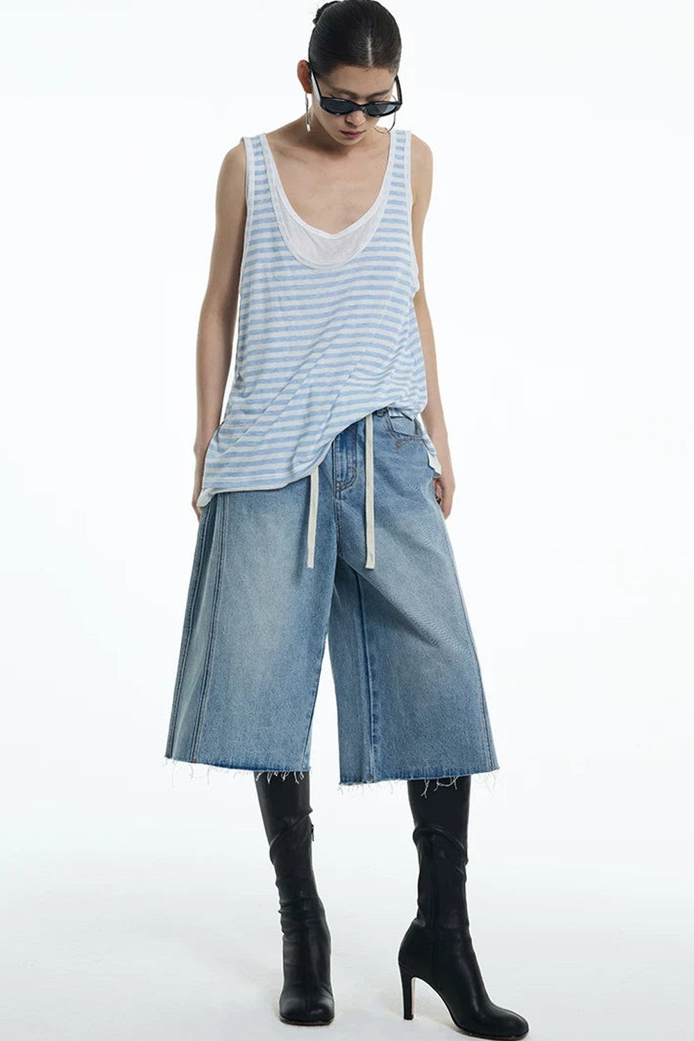 Nautical Striped Lyocell U-Neck Vest