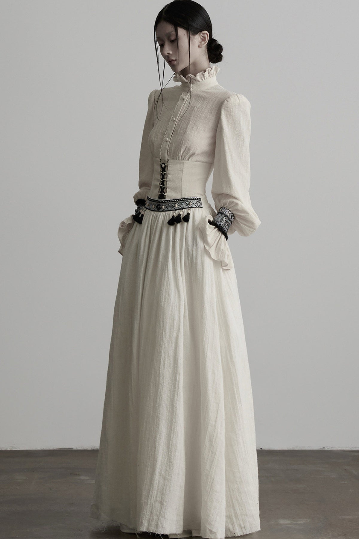 Tassel Ribbon A-Line Long Skirt