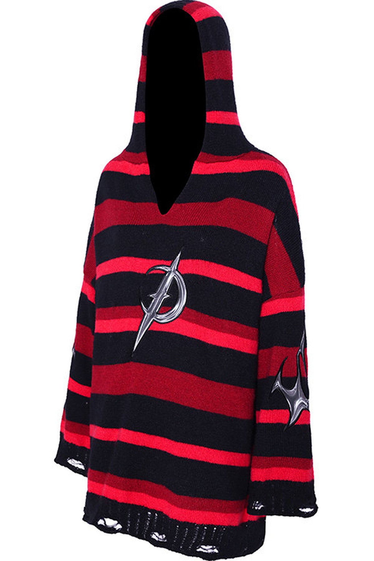 Red Black Striped Embroidered Hoodie
