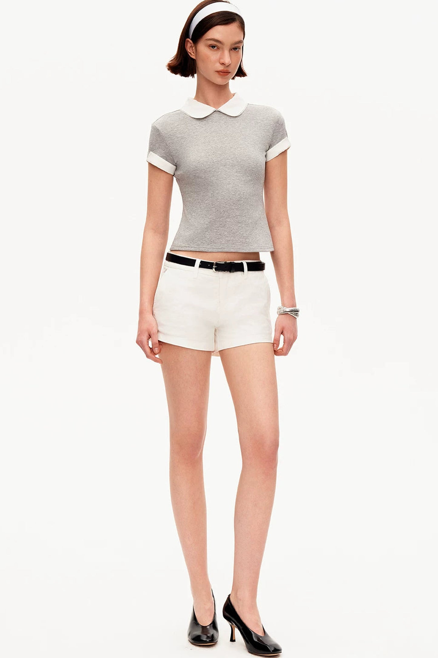 Black and White Twill Shorts
