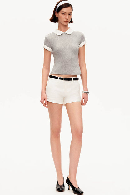 Black and White Twill Shorts