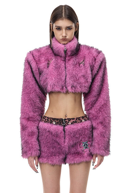 Pink Leopard Print Furry Skirt