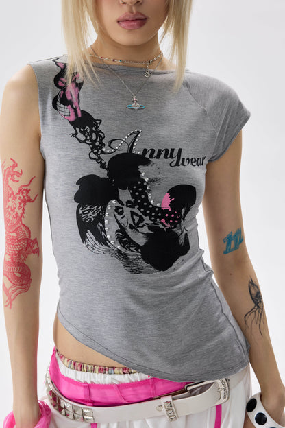 Asymmetrical Rhinestone T-Shirt