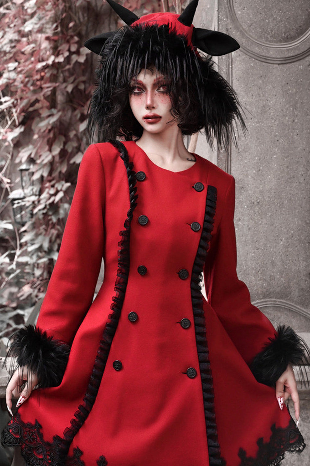 Gothic Bat Collar Woolen Cape Set