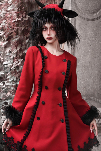 Gothic Bat Collar Woolen Cape Set