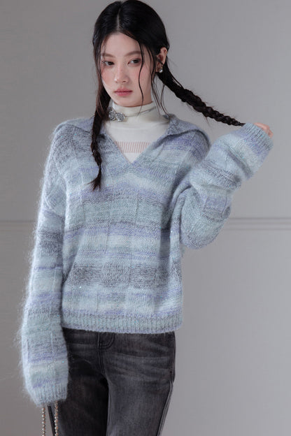 Striped Sequin Mohair Wool Sweater