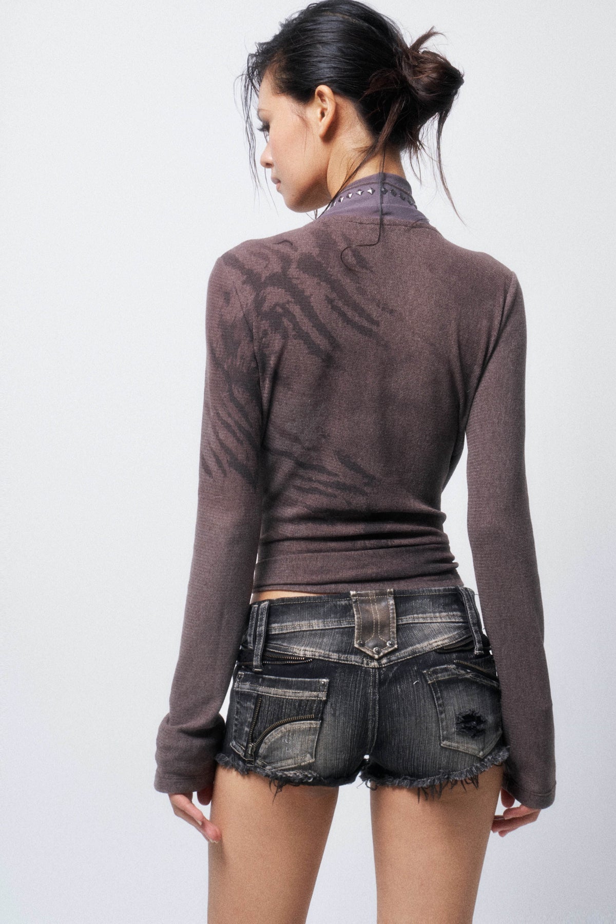 Layered-Look Knit Chiffon Cardigan