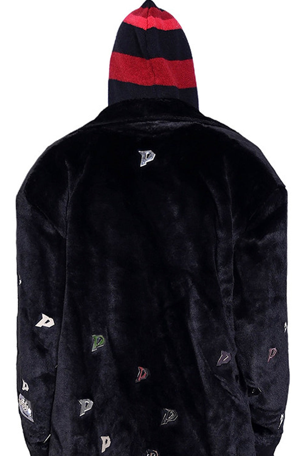 Letter Quilted Shoulder Pads Genderless Black Fur Jacket