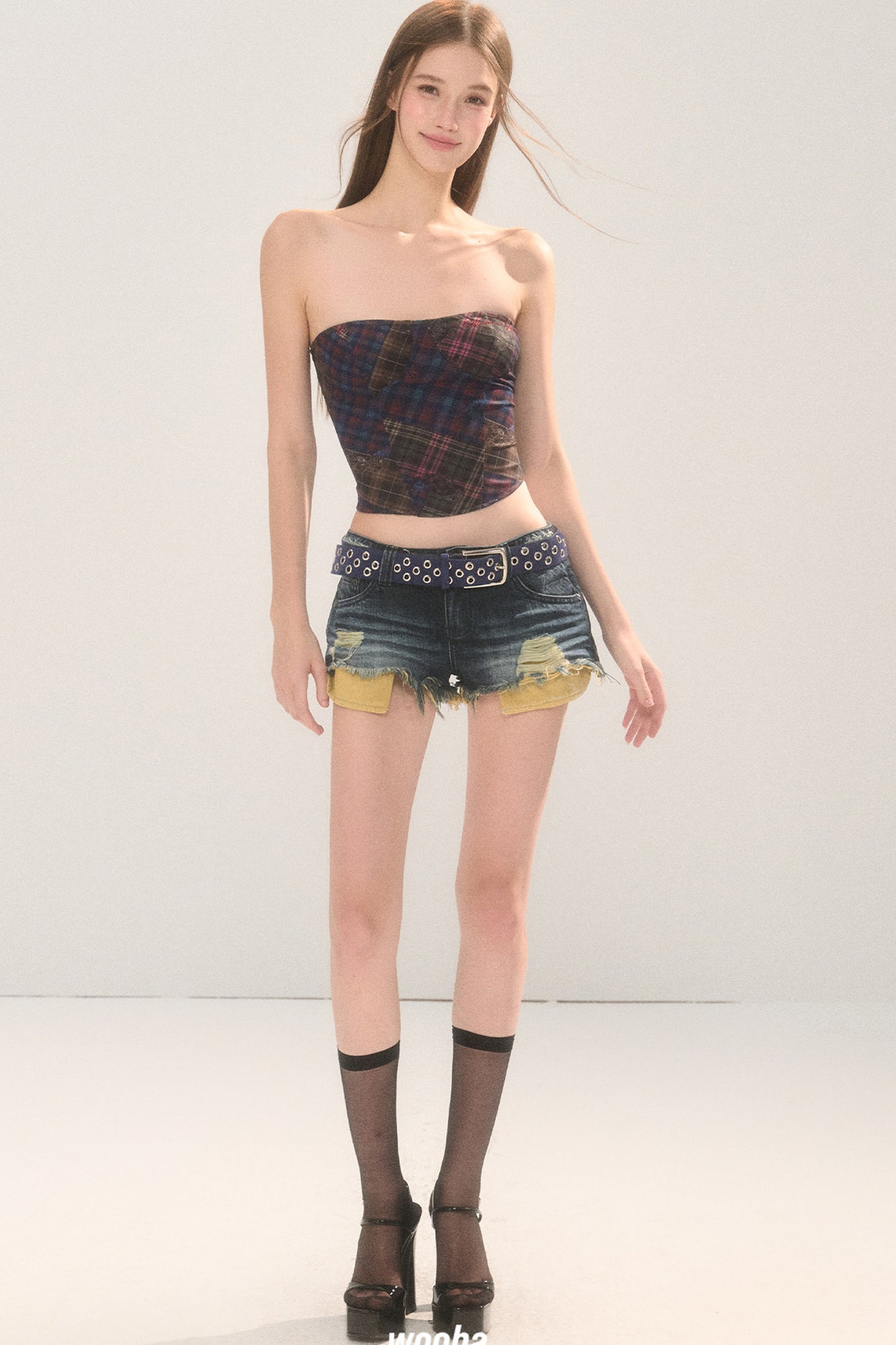 Frayed Ripped Lace Denim Shorts