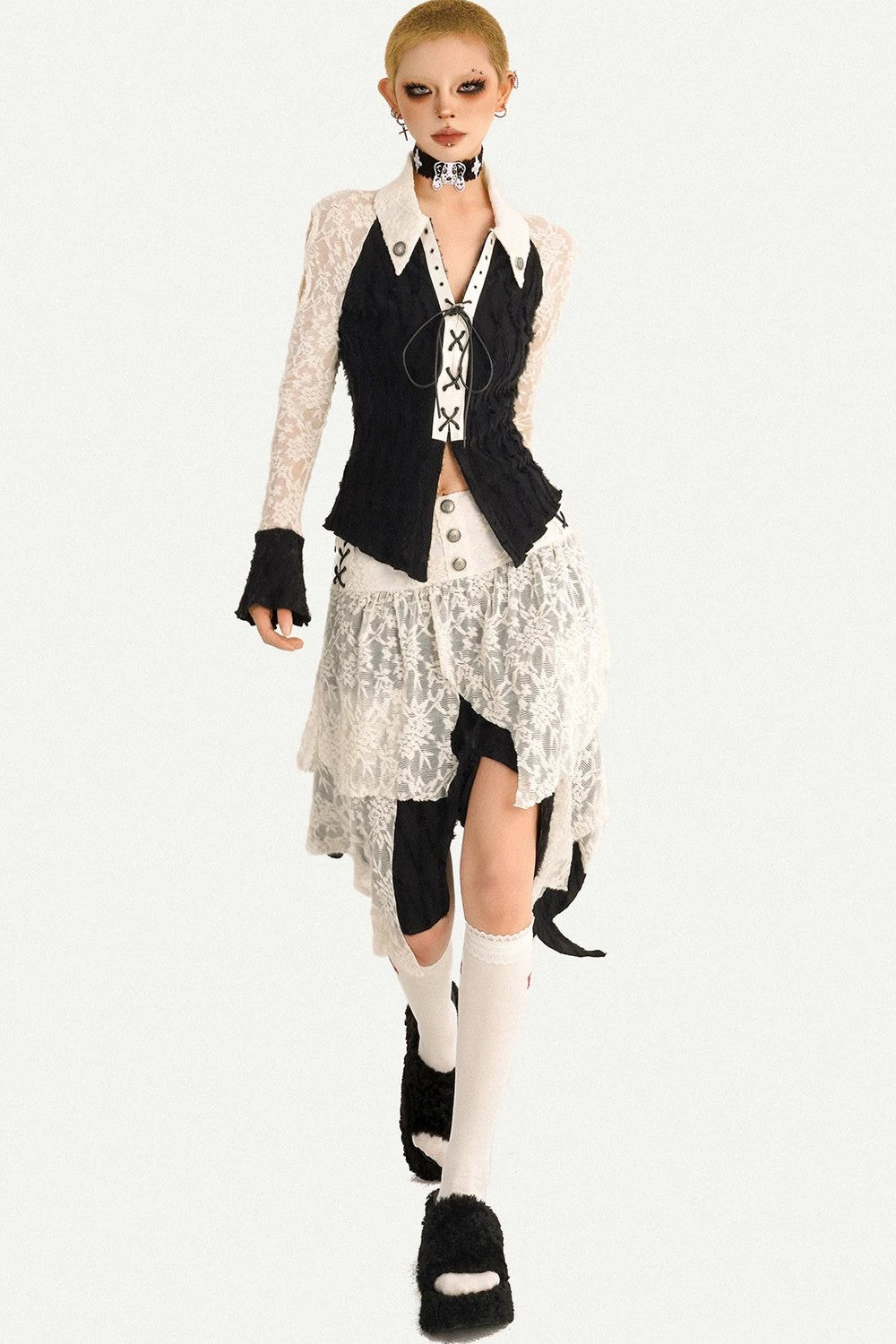Retro Lace Patchwork Blouse Set-Up