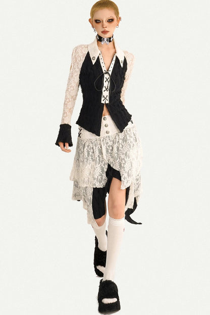 Retro Lace Patchwork Blouse Set-Up