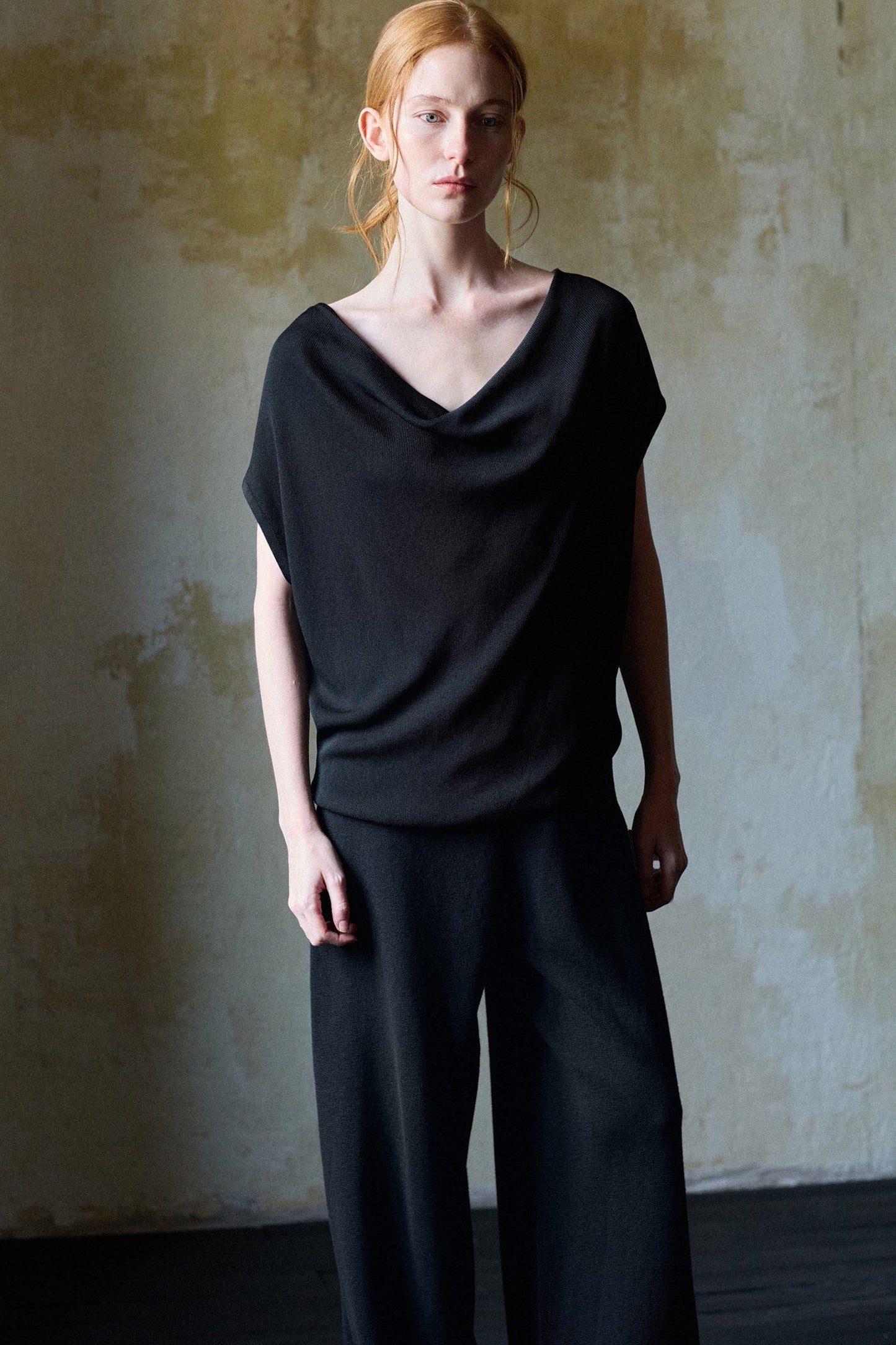 Black Tencel Drape Knitted Top