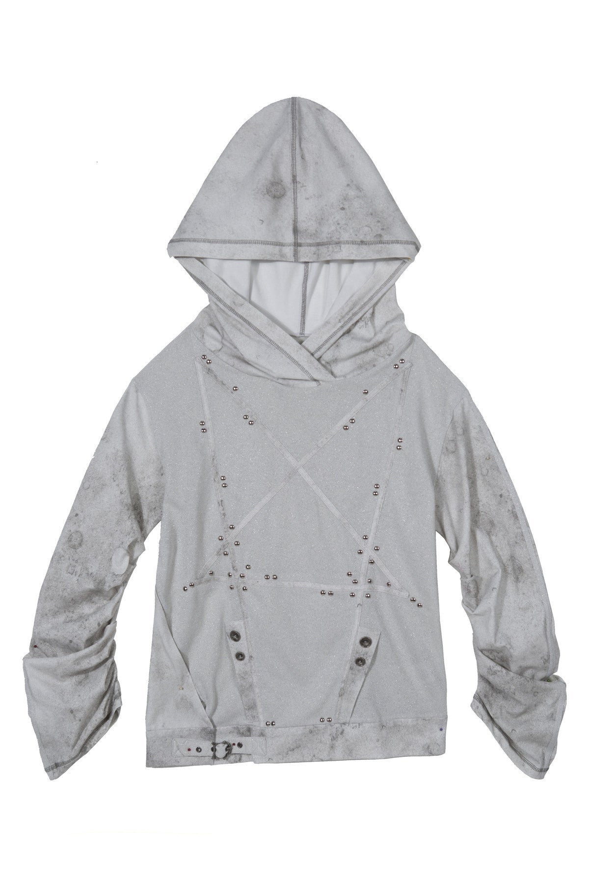 Loose Distressed Rivet Hooded Sweatshirt
