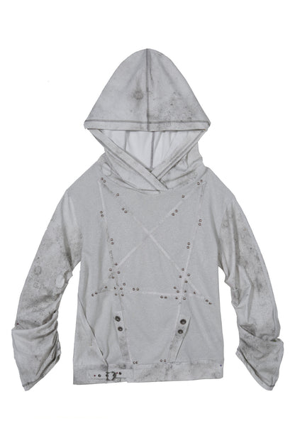 Loose Distressed Rivet Hooded Sweatshirt