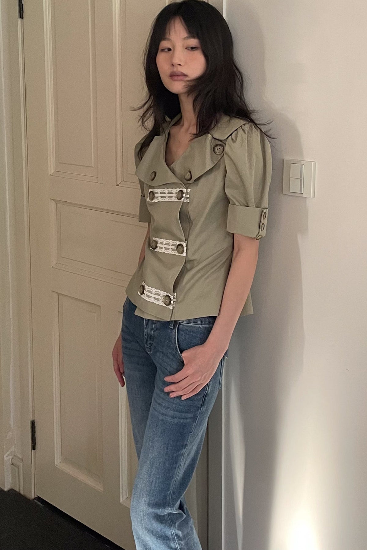 Trench Style Double-Breasted Lace Shirt
