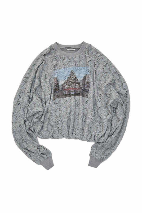 Cat Wanted Print Hollow Lace Pullover