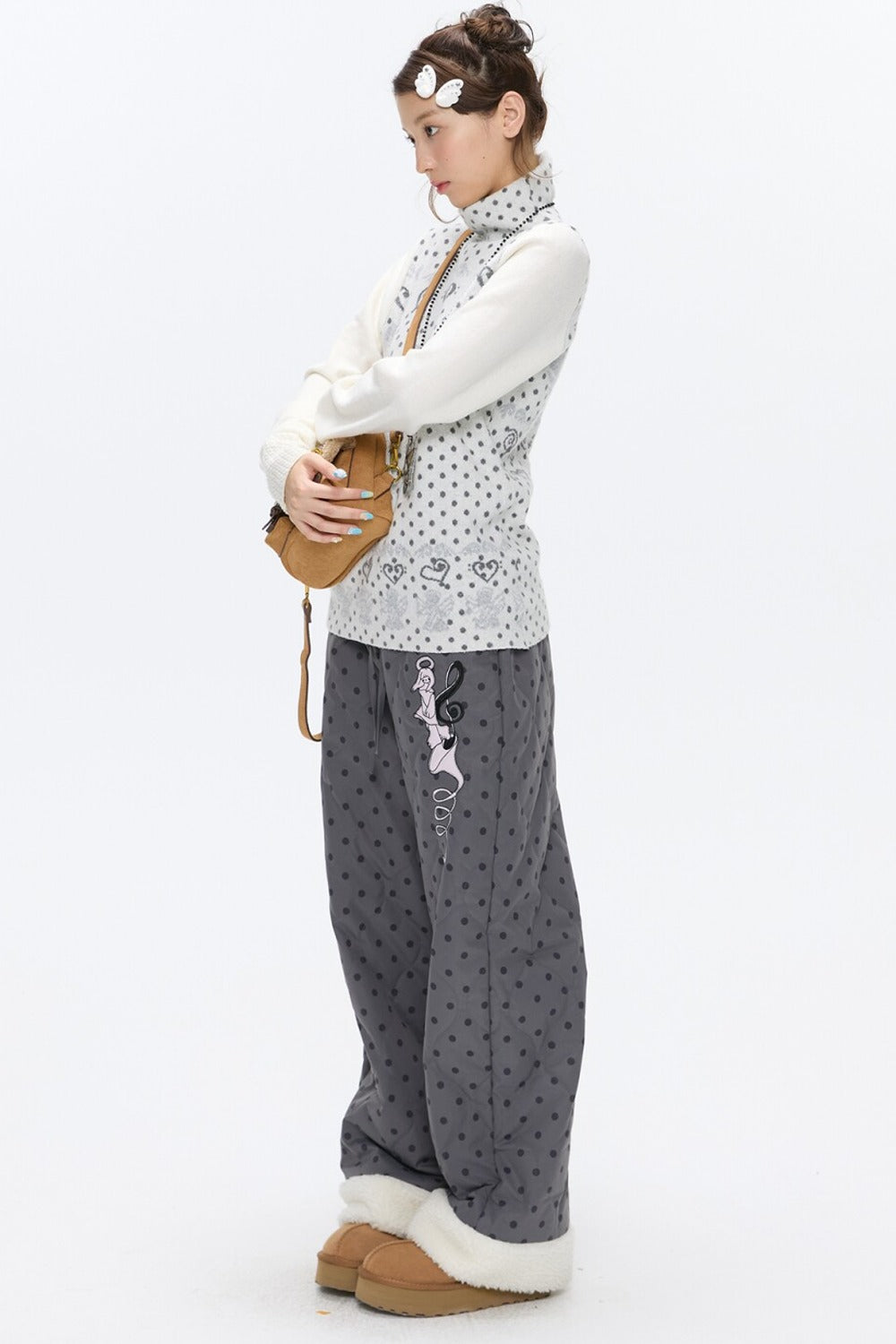 High-Neck Polka Dot Jacquard Sweater