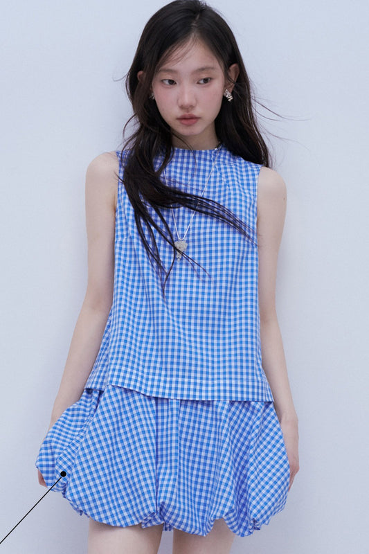 Vichy Plaid Pima Cotton Flower Bud Dress