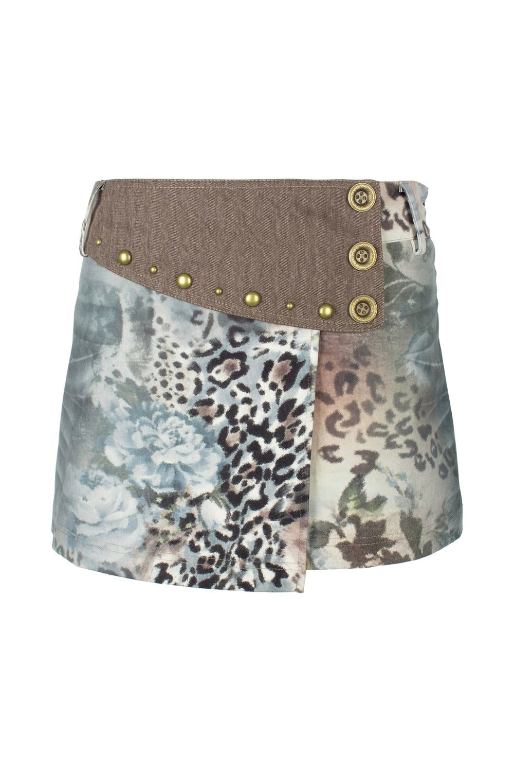 Vintage Leopard Floral Stud Short Skirt