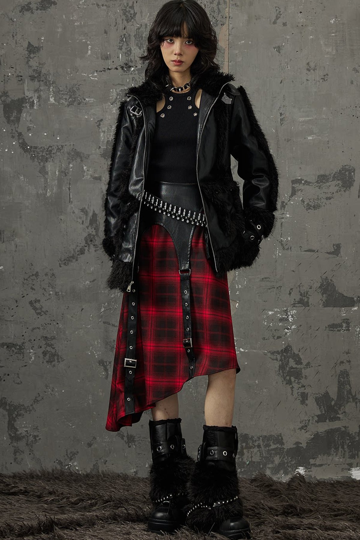 Punk-Star-Patchworkjacke mit Fell