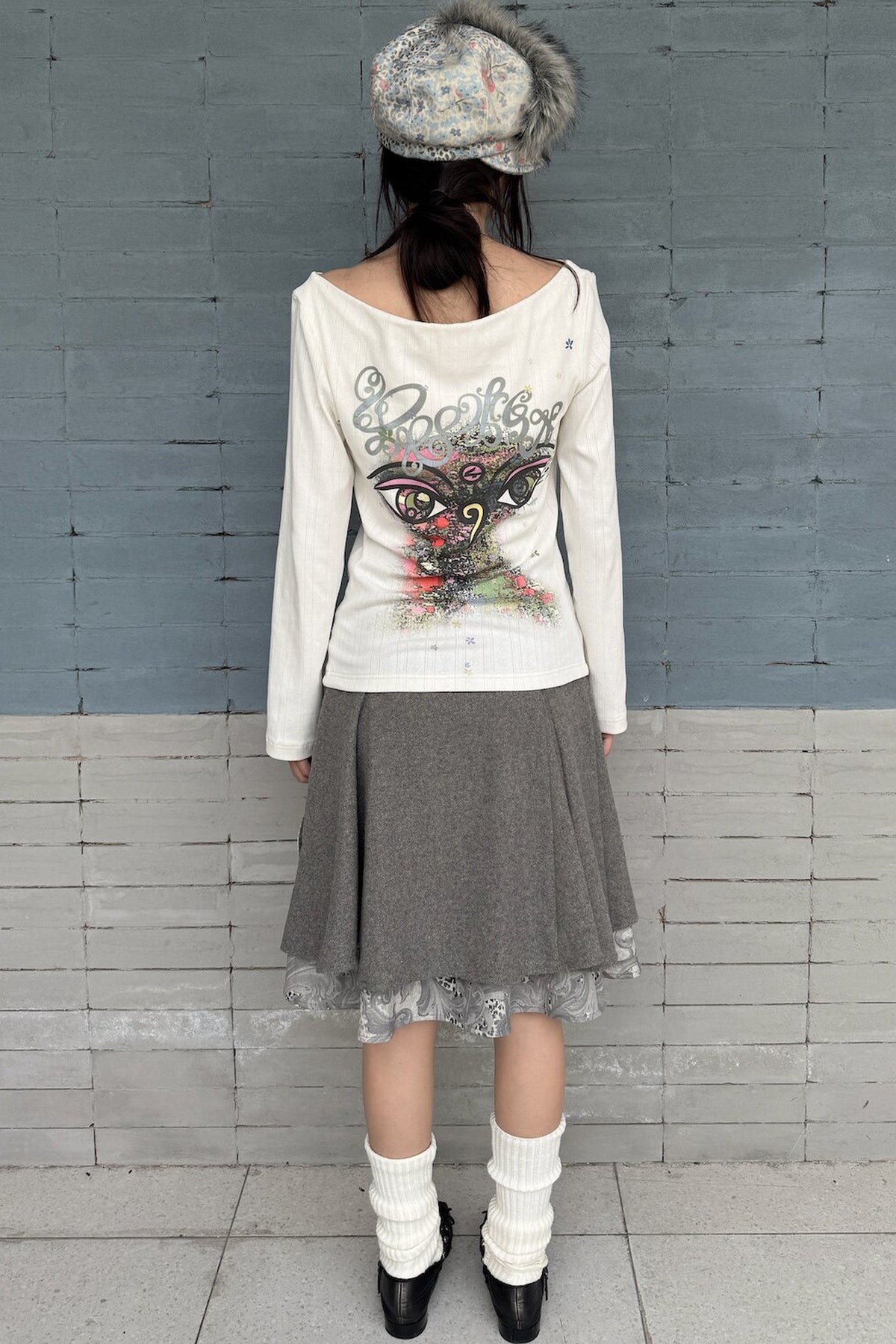 Reversible Swing Collar Long-Sleeve Printed T-Shirt