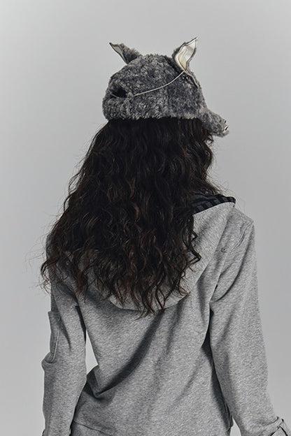 Striped Embroidered Knit Hooded Jacket