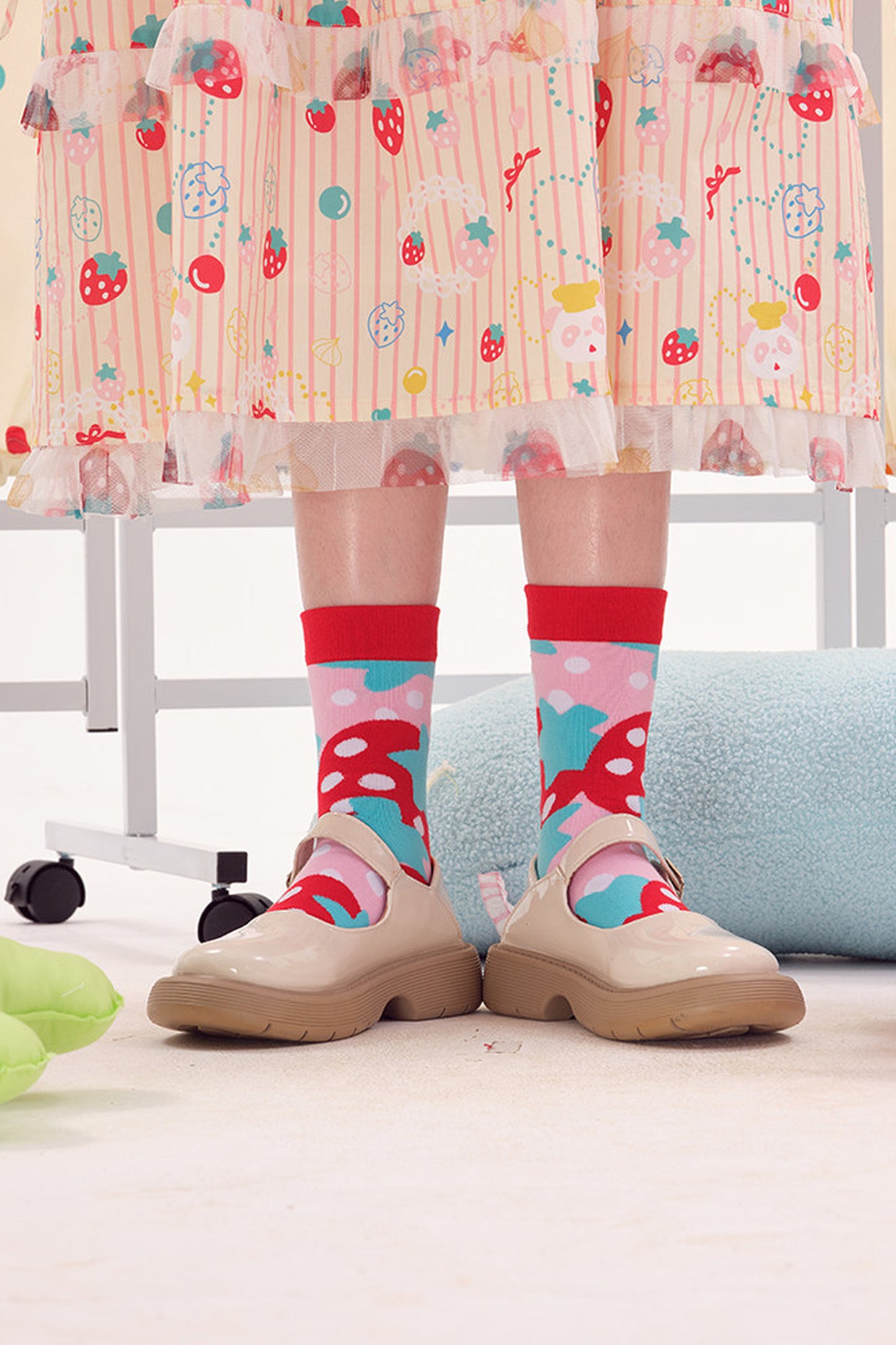 And Strawberry Knitted Mid-Calf Socks