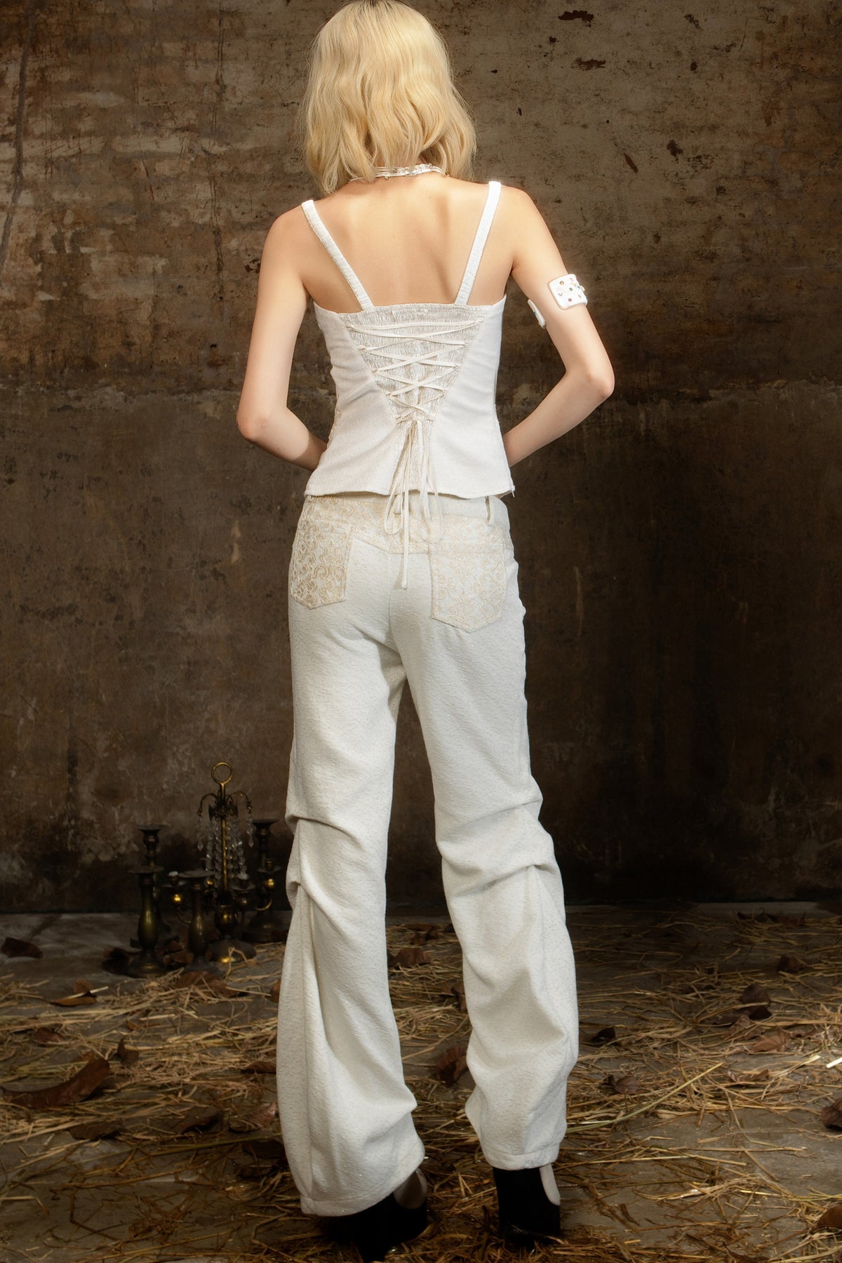 Double Waistband Lace Patchwork Pants