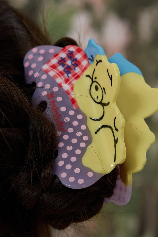 Color-Blocked Polka Dot Bear Hair Clip