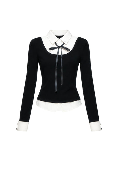 Lace-Up Color-Block T-Shirt and Skirt Set-Up