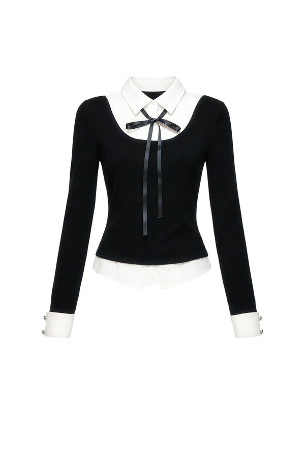 Lace-Up Color-Block T-Shirt and Skirt Set-Up