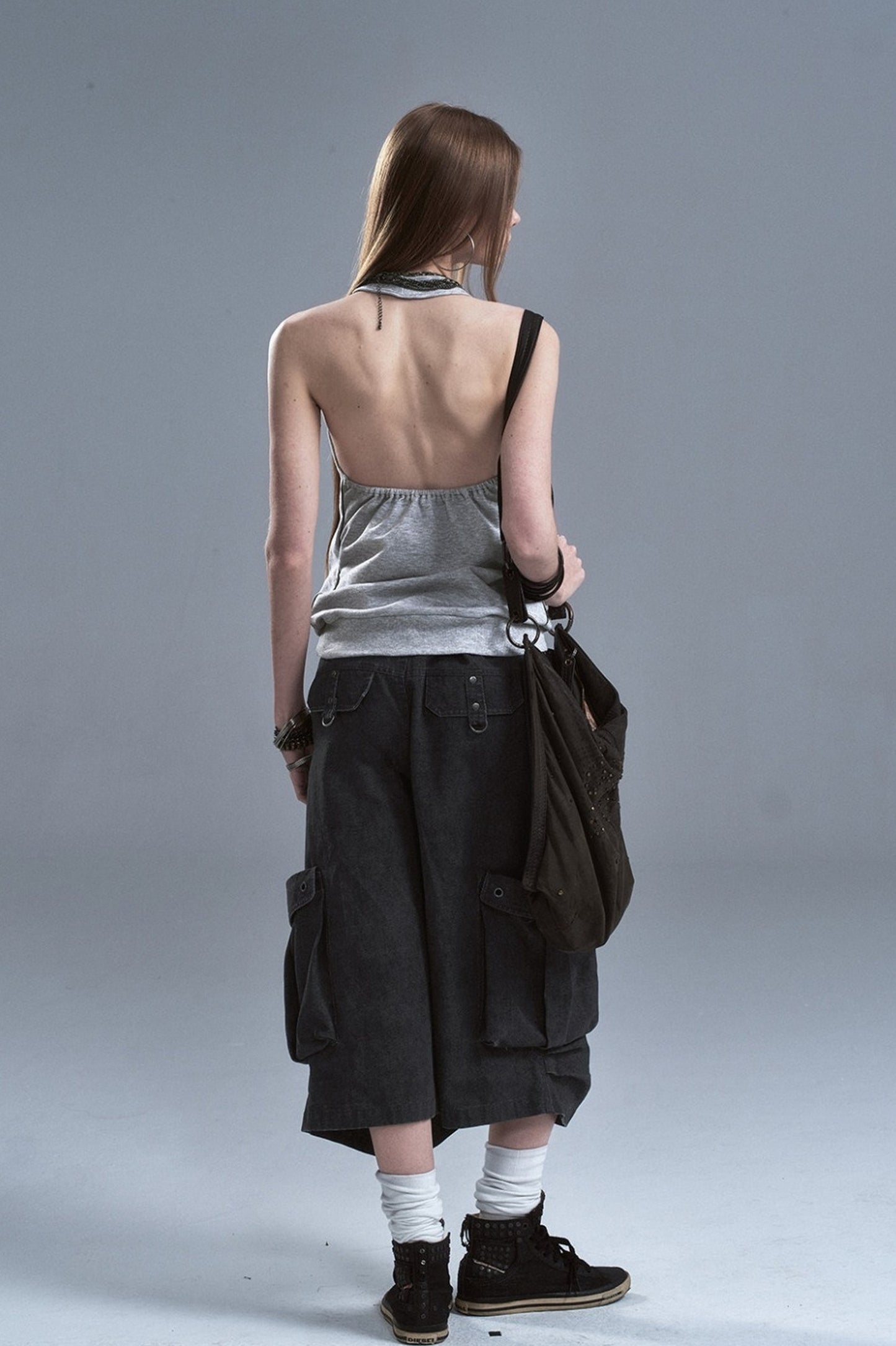 Pantaloni da lavoro plissettati con rivetti in metallo