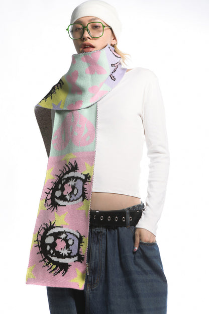 Comic Eye Knitted Long Scarf Set-Up