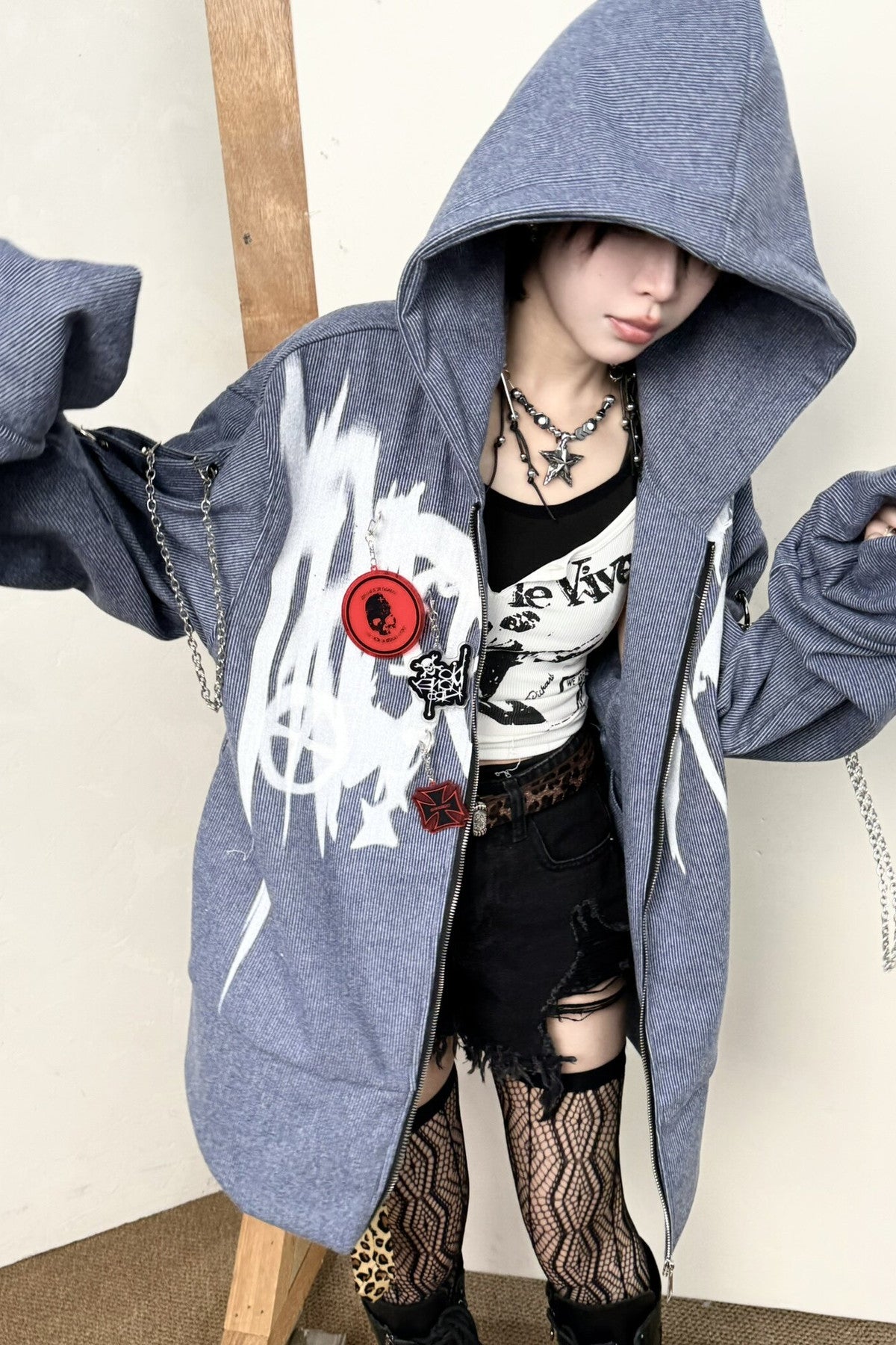 Striped Graffiti Print Jacket