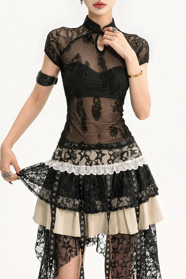 Gothic Lace Patchwork Top